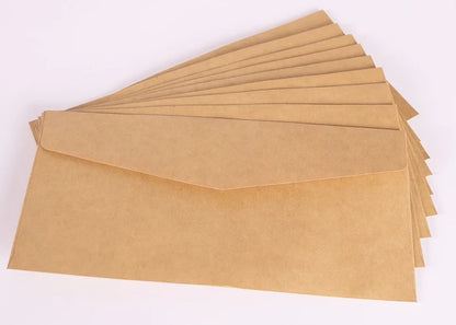 Set of 10 classical paper envelopes in white, black, and kraft with windows, ideal for weddings, invitations, or gifts.