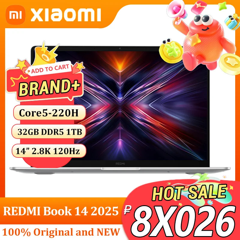 Xiaomi Redmi Book 14 2025 laptop with 2.8K 120Hz display, Intel Core 5 220H, 16GB/32GB RAM, 512GB/1TB storage, sleek design