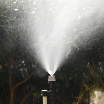 Set of 20 plastic watering irrigation garden misting sprinkler heads with nozzles and T-joint connectors for garden misting systems.