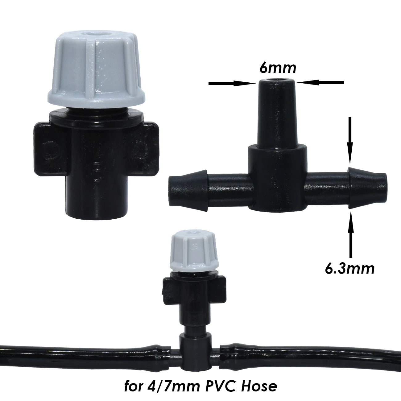 Set of 20 plastic KESLA garden watering sprinkler heads with nozzles and tee joints for irrigation and misting systems.