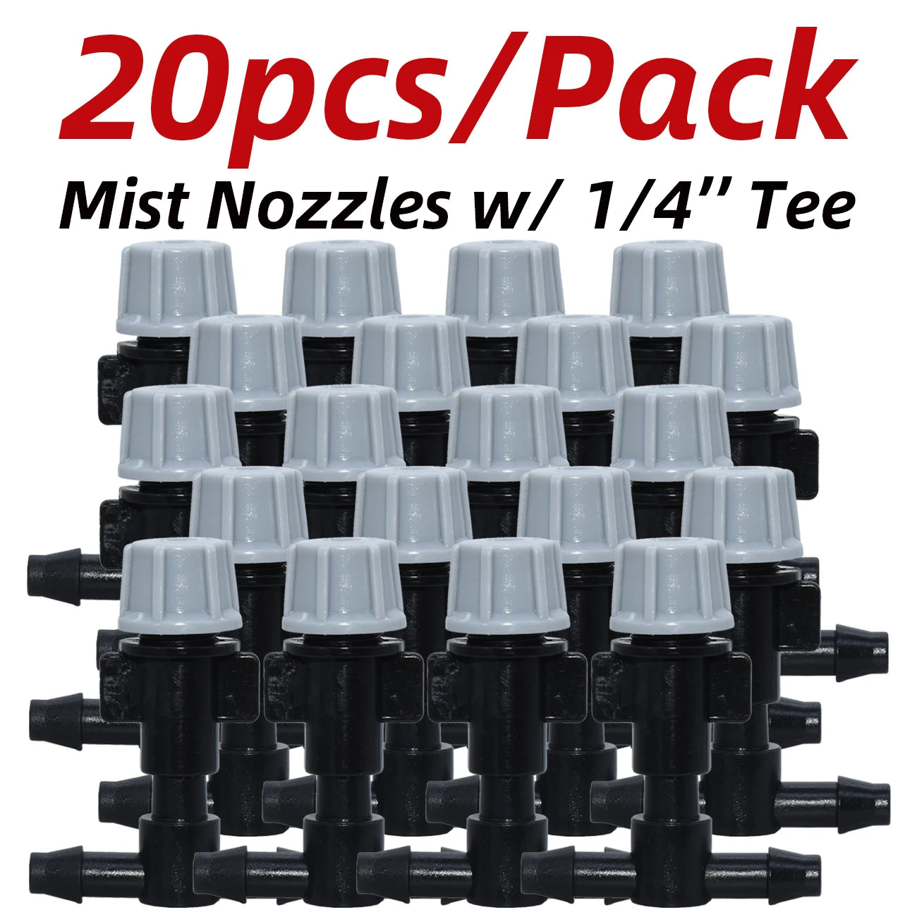 Plastic watering irrigation garden misting sprinkler heads with nozzle and tee joints, ideal for garden watering and irrigation systems.