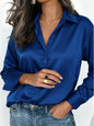 Women's pink satin button-up blouse with a collar, suitable for office or casual wear, ideal for autumn, winter, and spring.