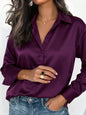 Women's pink satin button-up blouse with collar, elegant shirt for office or casual wear, suitable for autumn winter spring.