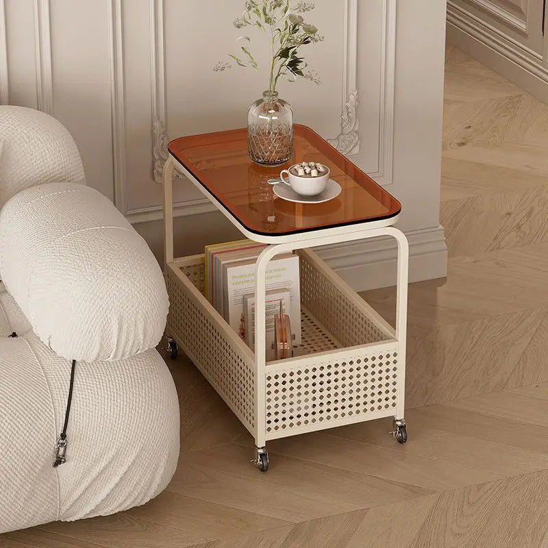 Cream-colored movable sofa trolley with simple wind design, versatile side table for living room use, from BackupMyFilesNow.com
