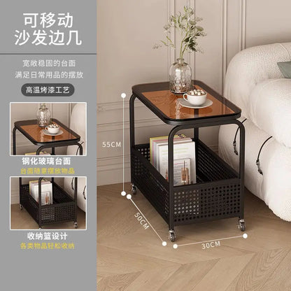 Cream-colored movable sofa trolley with a simple wind design, ideal for side or corner use in living rooms.