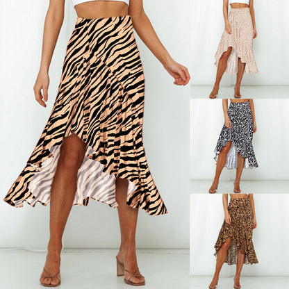 Leopard print floral A-line skirt from BackupMyFilesNow.com available in four colors, featuring a stylish and flowy design.