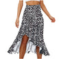 Leopard print floral A-line skirt in four colors, stylish women's fashion skirt with bold pattern and flowy design.