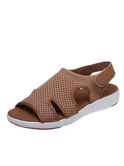 BackUpMyFilesNow® wedge casual flat sandals and slippers with open toes and ankle straps on a neutral background.