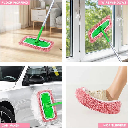 Light green microfiber mop pads, 4-pack, reusable for Swiffer Sweeper, suitable for dry and wet mopping on hardwood floors.