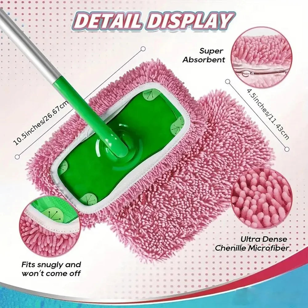 Light green microfiber mop pads for Swiffer Sweeper, reusable, washable cleaning cloths for hardwood floors, four-piece set.