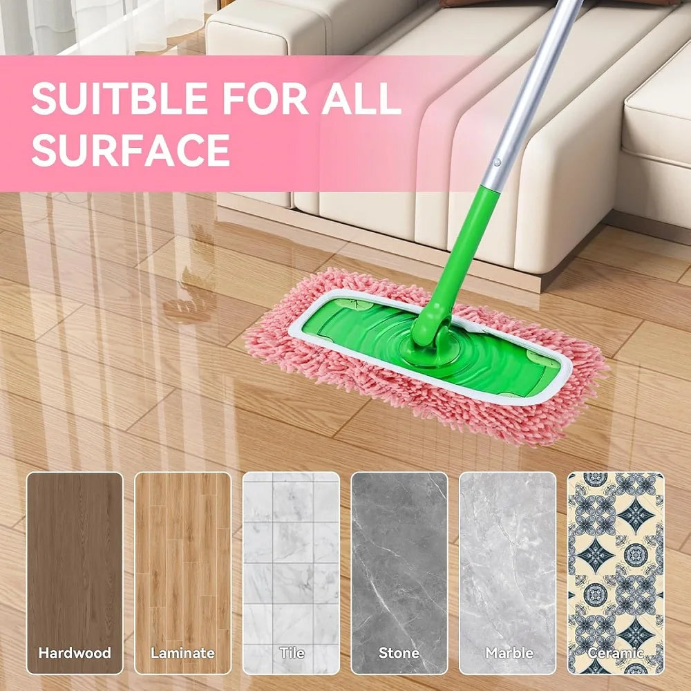 Light green microfiber mop pads, 4-pack, reusable for Swiffer sweeper, suitable for dry and wet mopping on hardwood floors.