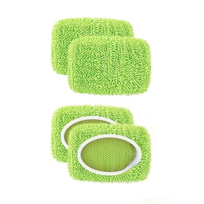 Light green 4-pack microfiber mop pads for Swiffer Sweeper, reusable and washable for dry and wet hardwood floor cleaning.