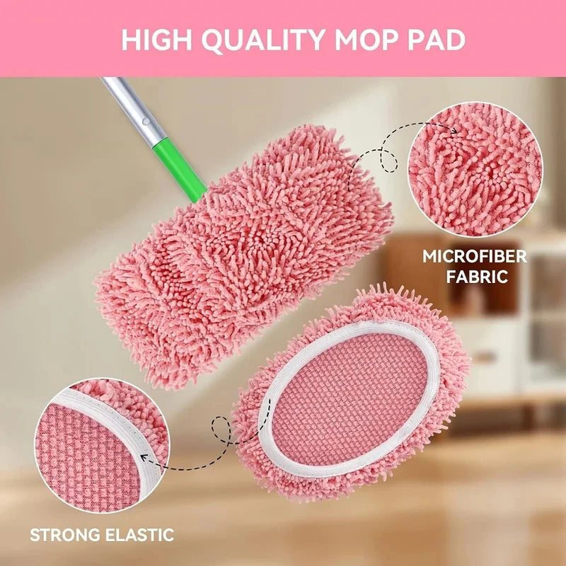 Light green reusable microfiber mop pads for Swiffer sweeper, ideal for dry and wet cleaning on hardwood floors.
