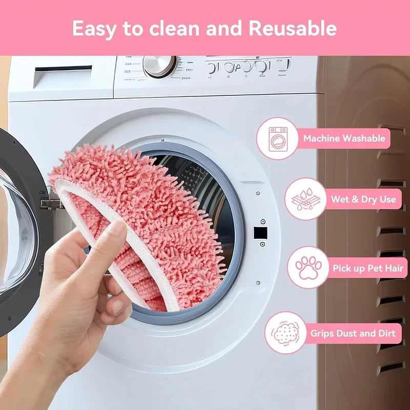 Light green microfiber mop pads for Swiffer Sweeper, reusable and washable, designed for dry and wet cleaning on hardwood floors.