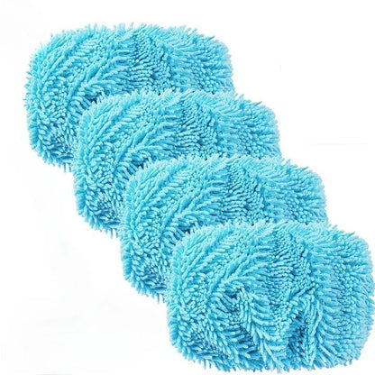 Light green microfiber mop pads for Swiffer sweeper, reusable and washable for dry and wet hardwood floor cleaning.
