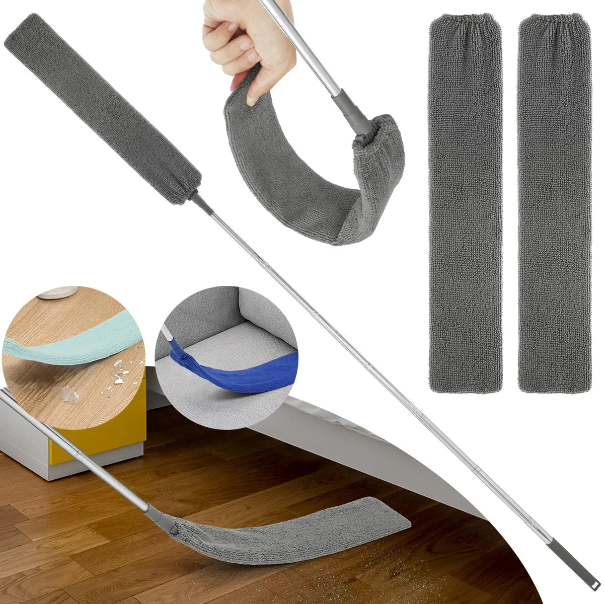 Light green Gap Dust Cleaner from BACKUPMYFILESNOW.COM® with retractable microfiber brush for cleaning sofa, bed, and furniture gaps.