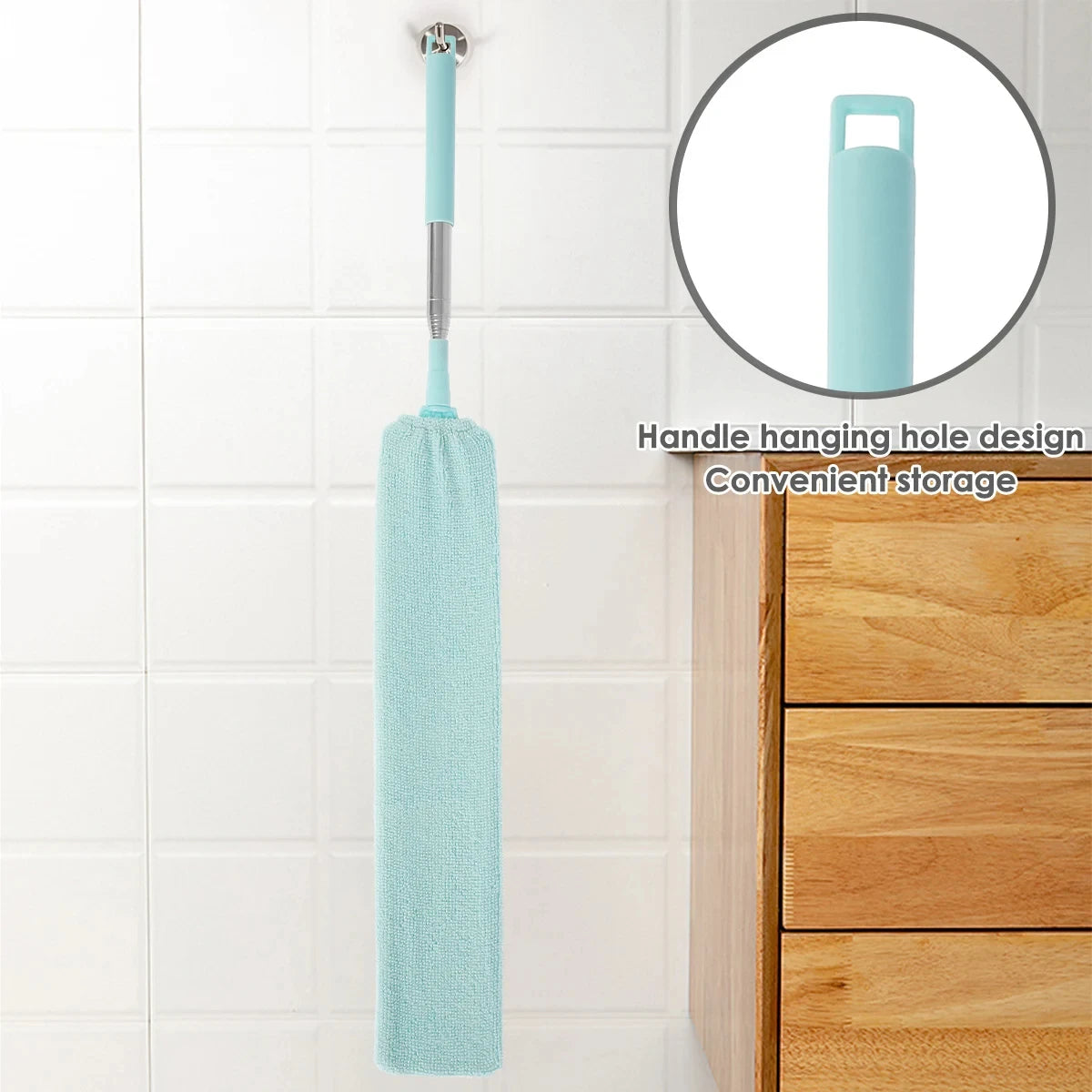 Light green Gap Dust Cleaner by BACKUPMYFILESNOW.COM®, retractable microfiber gap duster for sofa, bed, and furniture cleaning.