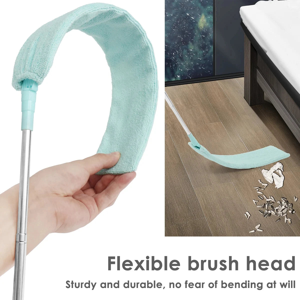 Light green Gap Dust Cleaner by BACKUPMYFILESNOW.COM®, retractable microfiber brush for cleaning sofa, bed, and furniture gaps.