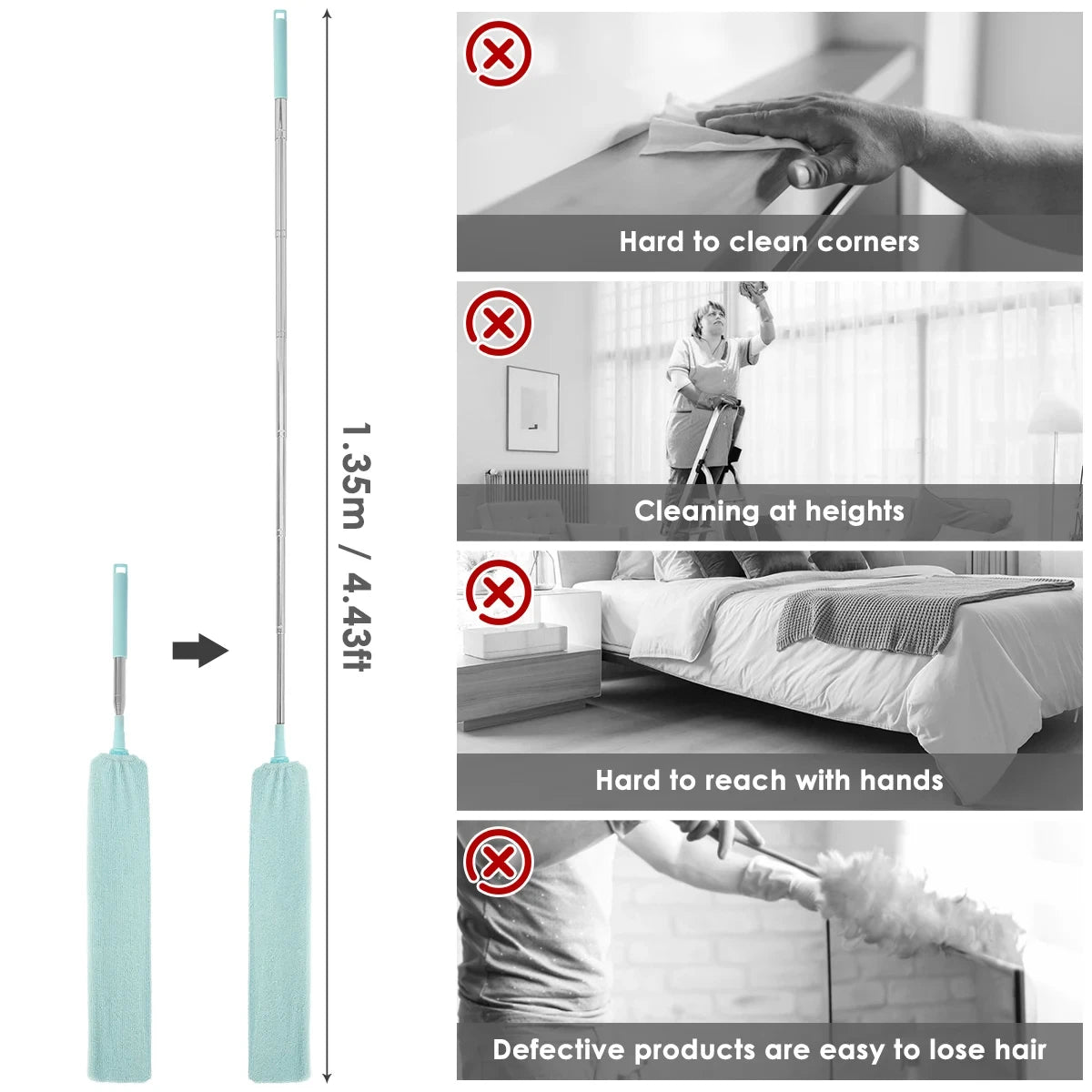Light green Gap Dust Cleaner by BACKUPMYFILESNOW.COM, retractable microfiber gap dust brush for cleaning sofa and furniture bottoms.