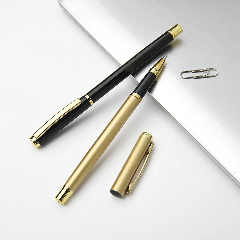 Set of 1-3-4-7 luxury metal office supplies including pens, paper clips, and staples in light grey and black, high-quality stationery.