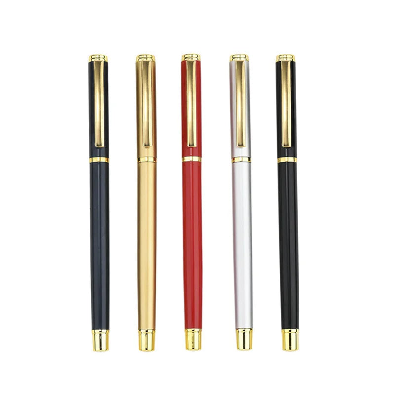Set of 1-3-4-7 pcs luxury metal office supplies including high-quality pens, scissors, and stationery in light grey and black colors.