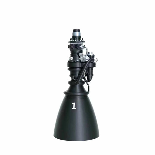 3D printed model of SpaceX Raptor 3rd Generation engine in light grey, showcasing detailed engine components.
