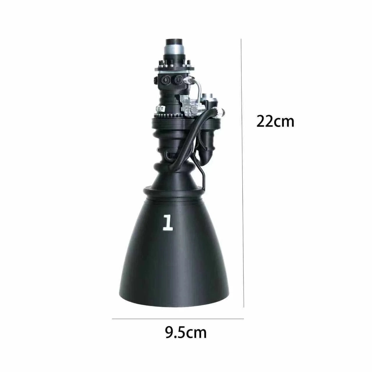 Light grey 3D printed model of SpaceX Raptor 3rd generation engine by BACKUPMYFILESNOW.COM® showing detailed engine components.
