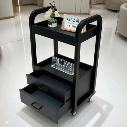 Light wood color premium beauty cart with drawers, mobile salon trolley, professional makeup storage cabinet, wooden rolling organizer.