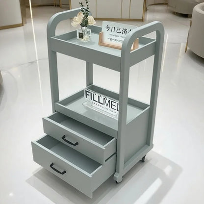 Light wood-colored Premium Beauty Cart with drawers, mobile salon trolley for professional makeup storage and SPA organization.
