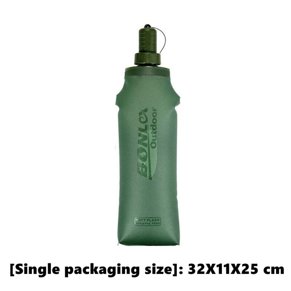 Light yellow foldable drinking water bottle bag for outdoor use by BACKUPMYFILESNOW.COM®, compact and portable for outdoor activities.