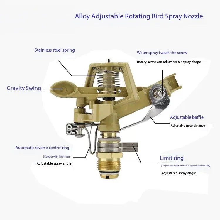 Light yellow high-performance automatic vortex drip irrigation system for garden and farm, with adjustable mist spraying.
