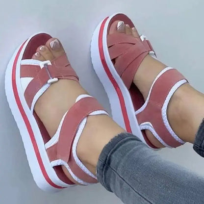 Light blue BACKUPMYFILESNOW.COM® summer wedge sandals for women, outdoor walking, beach footwear, with open toe and ankle straps.