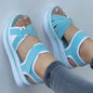 Light blue BACKUPMYFILESNOW.COM® summer wedge sandals for women, outdoor walking, beach footwear, stylish party shoes, open-toe design.