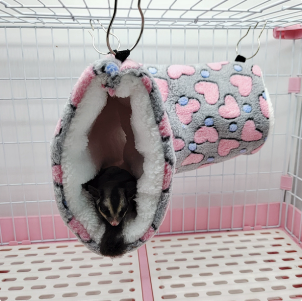 Super soft plush hamster tunnel nest by BACKUPMYFILESNOW.COM®, cozy warm tunnel with love powder design for small pets.