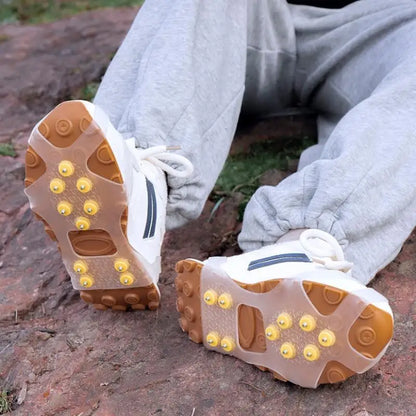 10-Stud Ice Claws for Shoes by BackupMyFilesNow.com, TPE anti-slip crampons for hiking and snow, prevents slips on ice.