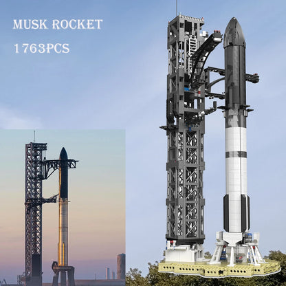 BackUpMyFilesNow.com® 2024 SpaceX Musk Starship rocket and space station building block toy set for children, detailed model bricks.