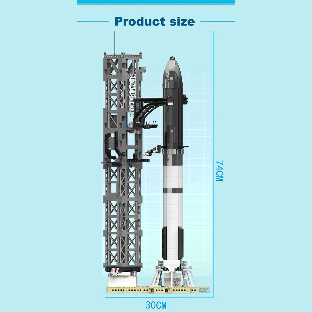 Space X Musk's Starship rocket and city space station model building blocks toy for children, featuring detailed brick construction.