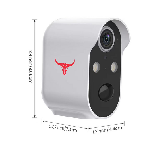 Wireless security camera by BackupMyFilesNow.com with solar panel, Wi-Fi connectivity, 2 million pixel resolution, outdoor surveillance.
