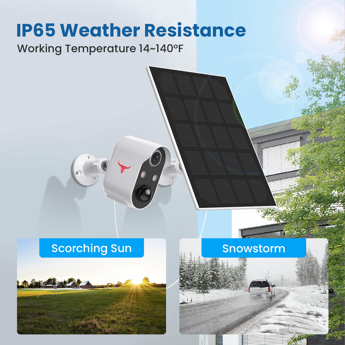 Wireless security camera by BackupMyFilesNow.com with solar panel, Wi-Fi connectivity, and 2 million pixel resolution.