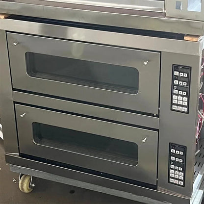 Commercial electric oven with two trays, 220V, designed for baking pizza and pastries in bakery settings.