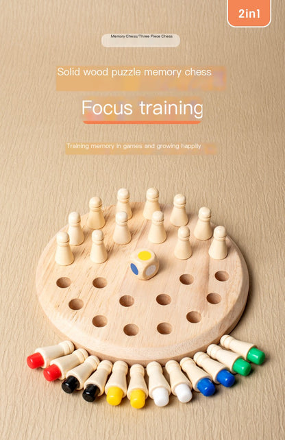 Wooden memory chess puzzle toy by BACKUPMYFILESNOW.COM® featuring a classic chess-themed design in natural wood finish.