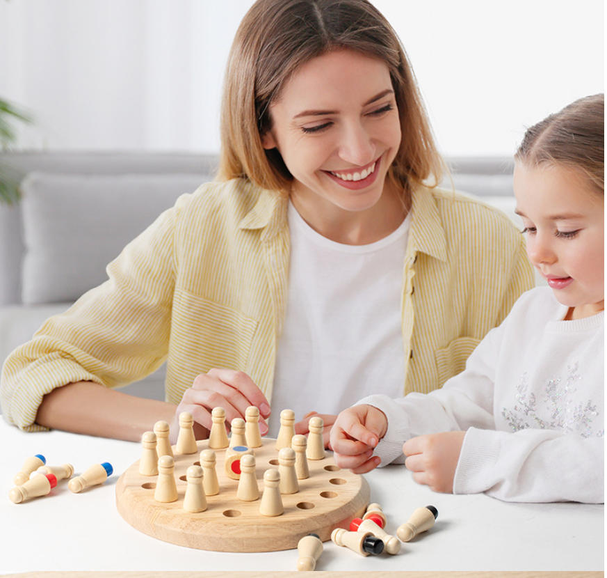 Wooden Memory Chess Puzzle Toy by BACKUPMYFILESNOW.COM® with colorful interior compartments for brain-teasing fun.