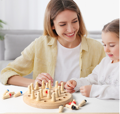 Wooden Memory Chess Puzzle Toy by BACKUPMYFILESNOW.COM® with colorful interior compartments for brain-teasing fun.