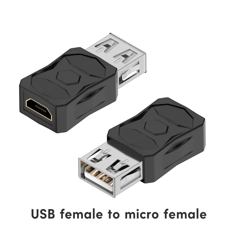 BackupMyFilesNow USB female to micro male and mini USB connector adapter showing ports and cable connections.