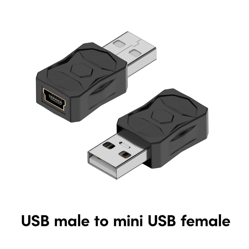 BackupMyFilesNow.com Micro USB to Mini USB adapter showing micro USB female and mini USB male connectors