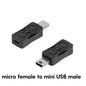 BackupMyFilesNow.com Micro USB to Mini USB connector adapter showing micro USB female and mini USB male ports.