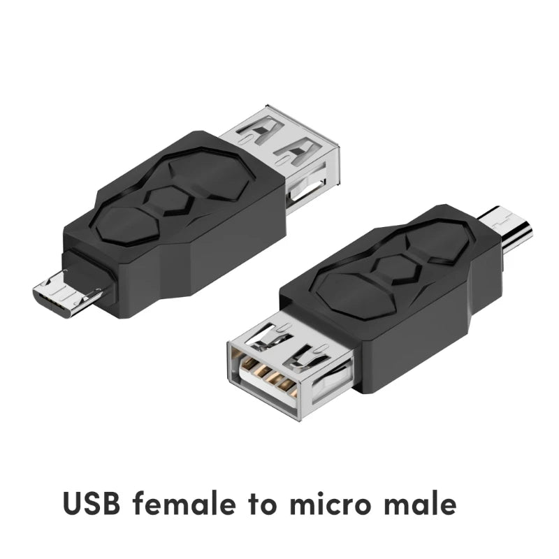 BackupMyFilesNow.com Micro USB to Mini USB connector adapter showing micro USB female to mini USB male connection.