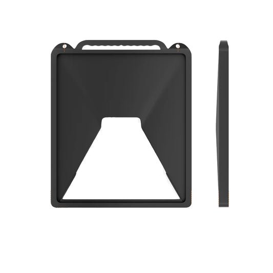 Black silicone protector case with hook for Starlink Mini, designed for backpack use, by BACKUPMYFILESNOW.COM®.
