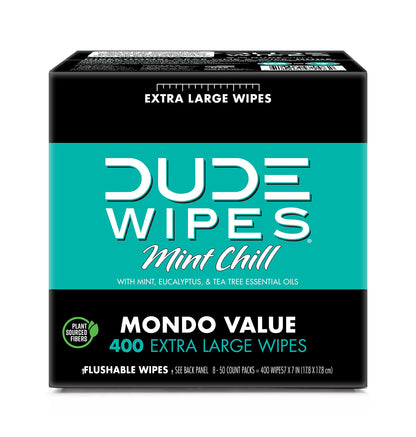 BackupMyFilesNow Mint Chill Dude Wipes, 8-pack of large flushable adult wipes with eucalyptus and tea tree oil, septic safe