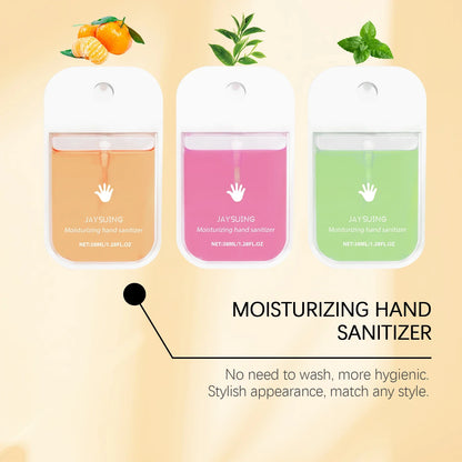 Jaysuing Hand Sanitizer Spray with mint fragrance, portable citrus scent, gentle cleaning, and skin-friendly formula in a compact bottle.